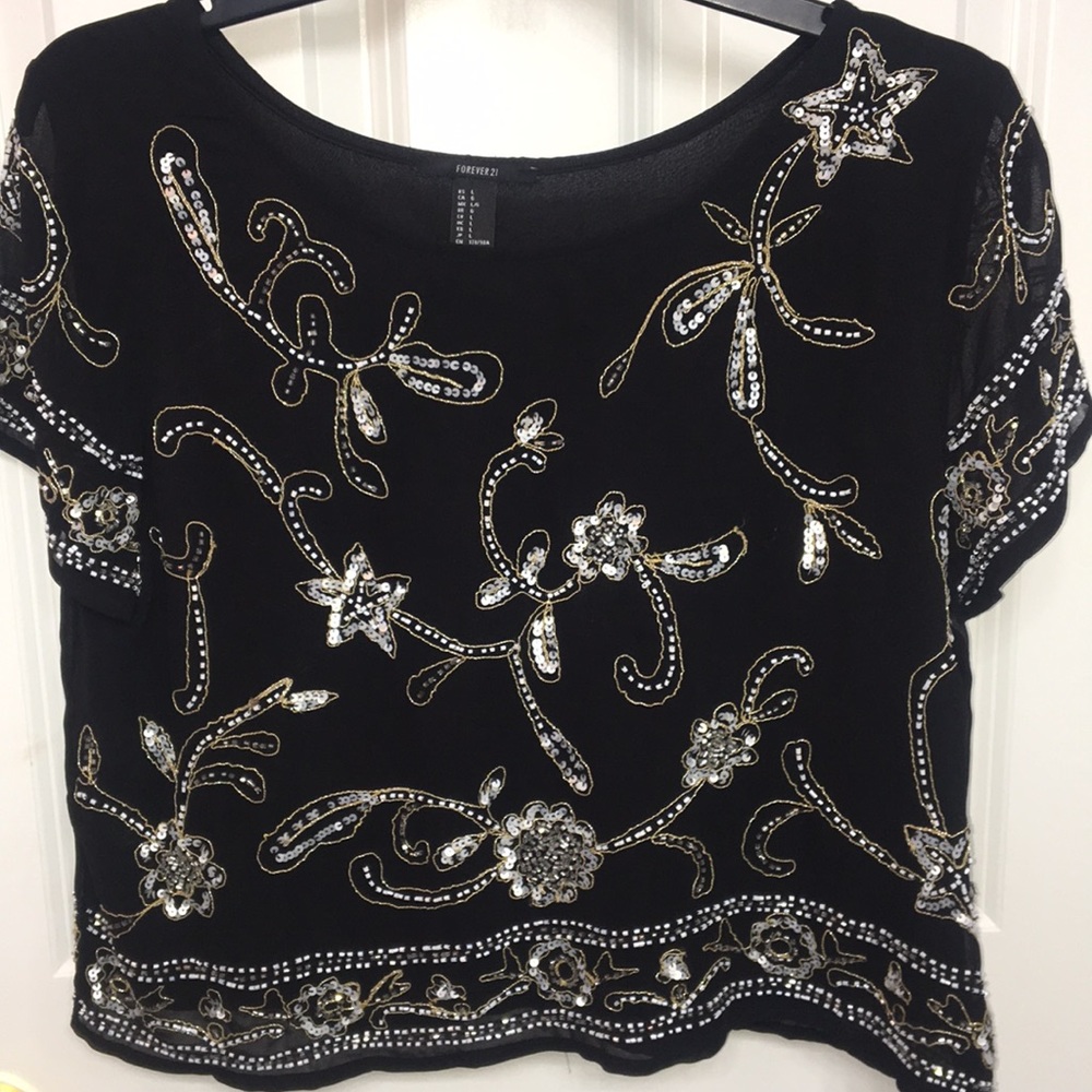 embroidered black sheer top